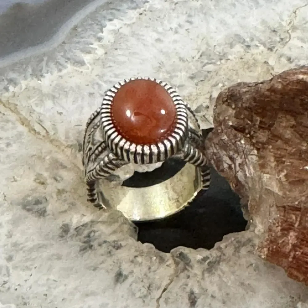 Carolyn Pollack Sterling Silver Oval Carnelian Decorated Ring Size 6.5 For Women - Picture 5 of 10